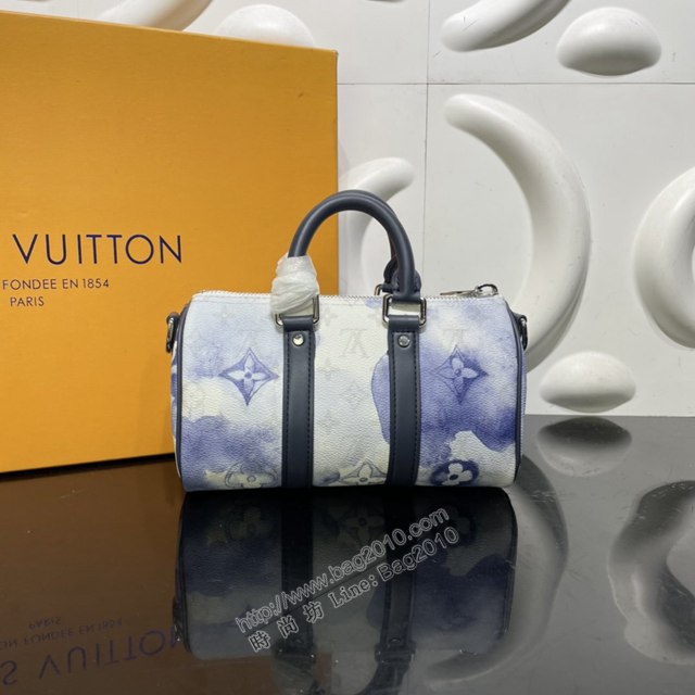 LV專櫃新款包包 路易威登Keepall XS手袋 渲染水彩花卉LV字母圖案 LV枕頭包手提包 M45761  ydh4228